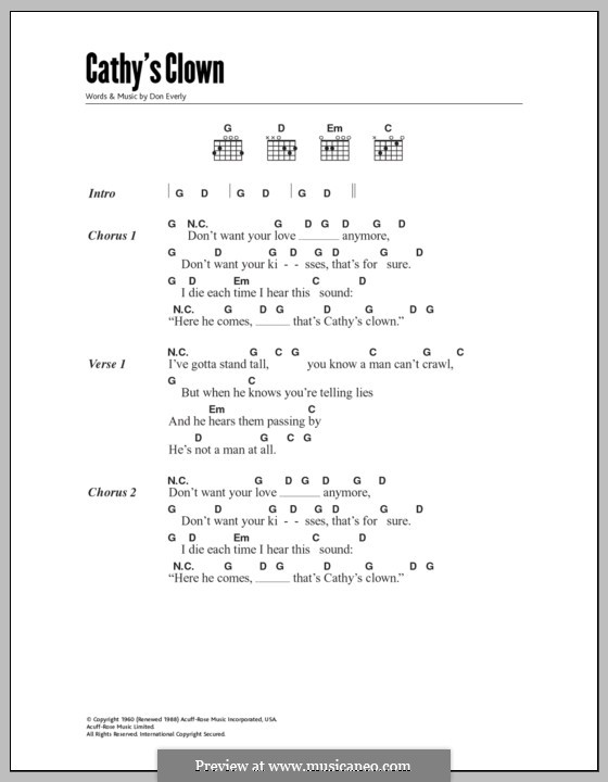 Cathy's Clown (The Everly Brothers): Text und Akkorde by Don Everly
