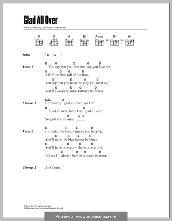 Glad All Over (The Dave Clark Five): Text und Akkorde by Dave Clark, Larry Michael  Smith