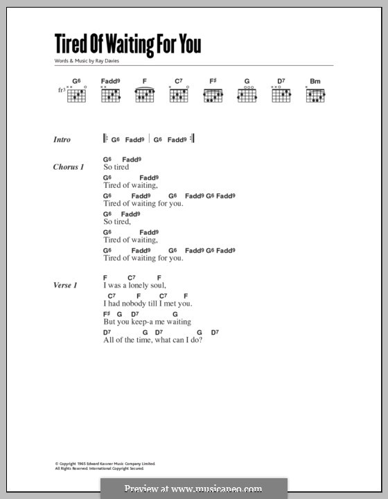 Tired of Waiting for You (The Kinks): Text und Akkorde by Ray Davies
