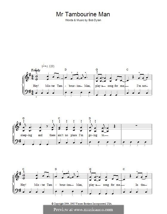 Mr. Tambourine Man: Für Klavier, leicht by Bob Dylan
