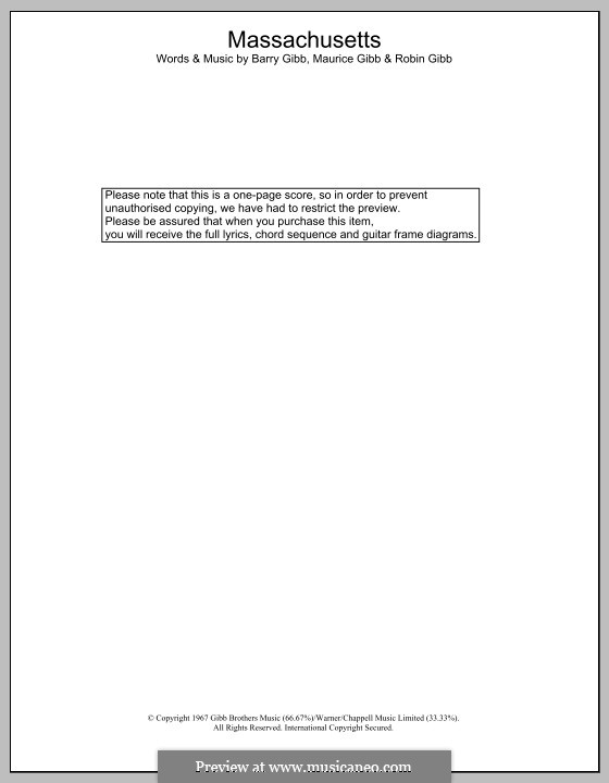 Massachusetts (The Lights Went Out): Text und Akkorde (The Bee Gees) by Barry Gibb, Maurice Gibb, Robin Gibb