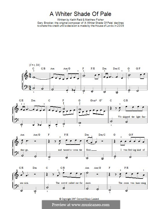 A Whiter Shade of Pale (Procol Harum): Für Klavier, leicht by Gary Brooker