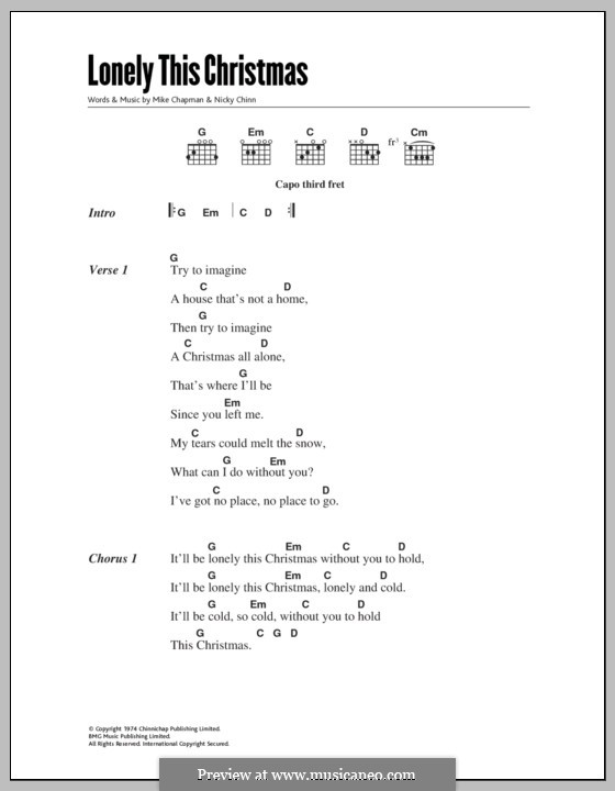 Lonely This Christmas (Mud): Text und Akkorde by Mike Chapman, Nicky Chinn