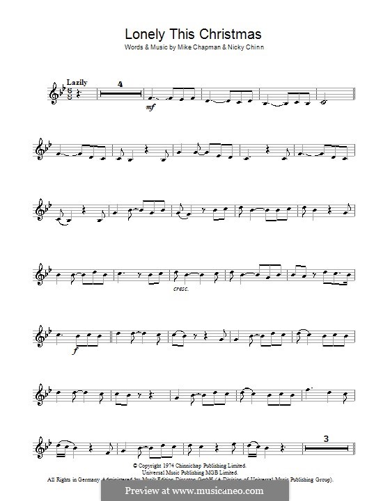 Lonely This Christmas (Mud): Für Violine by Mike Chapman, Nicky Chinn