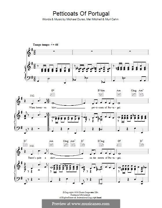 Petticoats of Portugal (Rapariga Do Portugal): Für Stimme und Klavier (oder Gitarre) by Mel Mitchell, Michael Durso, Murl Cahn