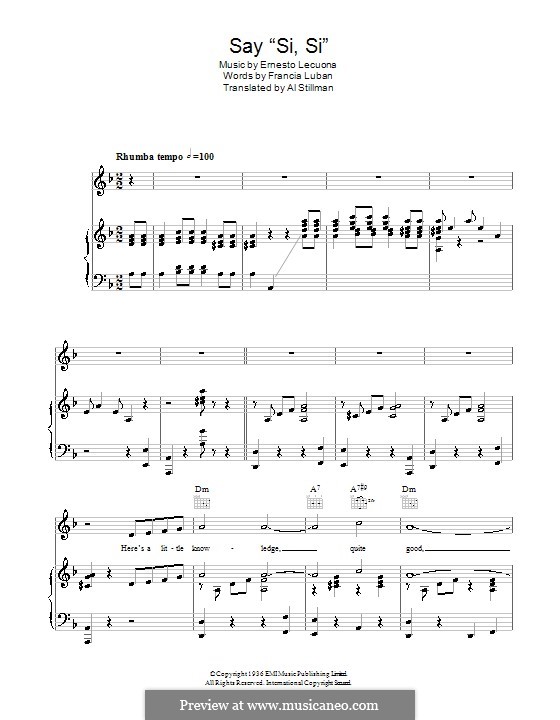 Say 'Si, Si' (Glen Miller): Für Stimme und Klavier (oder Gitarre) by Ernesto Lecuona
