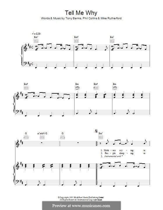 Tell Me Why (Genesis): Für Stimme und Klavier (oder Gitarre) by Tony Banks, Mike Rutherford, Phil Collins