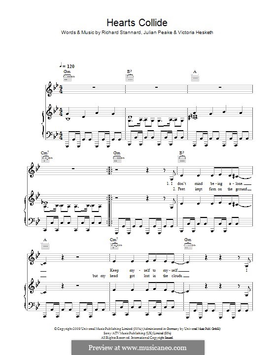 Hearts Collide (Little Boots): Für Stimme und Klavier (oder Gitarre) by Julian Peake, Richard Stannard, Victoria Hesketh