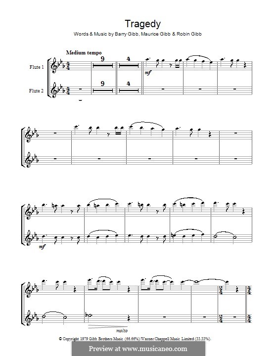 Tragedy (The Bee Gees): Für zwei Flöten by Barry Gibb, Maurice Gibb, Robin Gibb