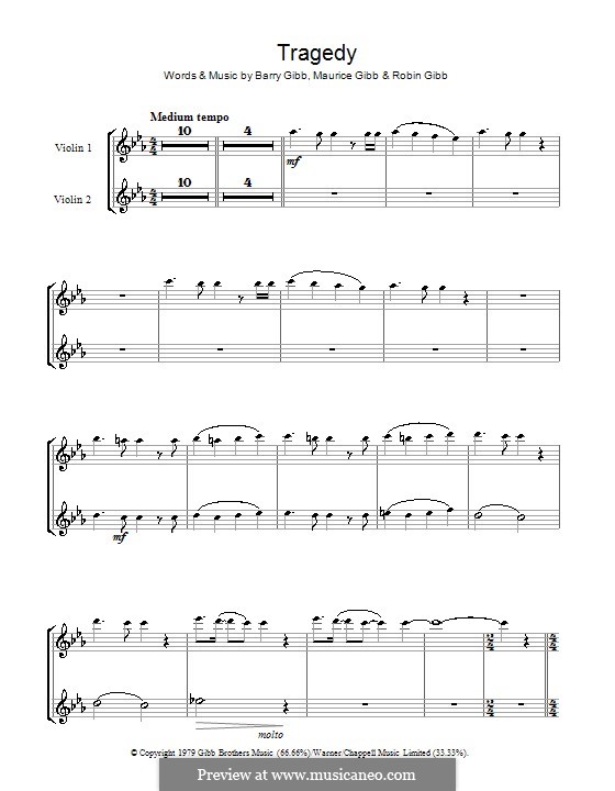 Tragedy (The Bee Gees): Für zwei Violinen by Barry Gibb, Maurice Gibb, Robin Gibb