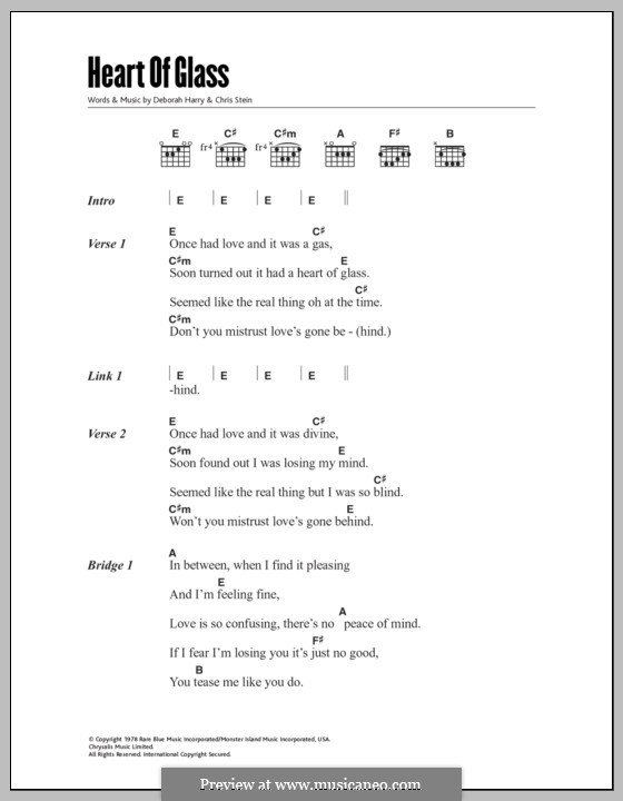 Heart of Glass (Blondie): Text und Akkorde by Chris Stein, Deborah Harry