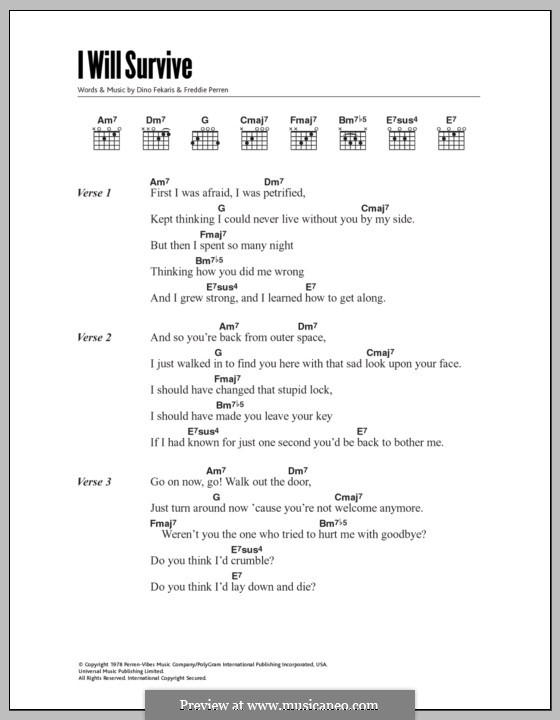 I Will Survive (Gloria Gaynor): Text und Akkorde by Dino Fekaris, Freddie Perren