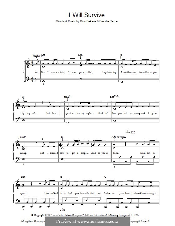 I Will Survive (Gloria Gaynor): Für Klavier, leicht by Dino Fekaris, Freddie Perren
