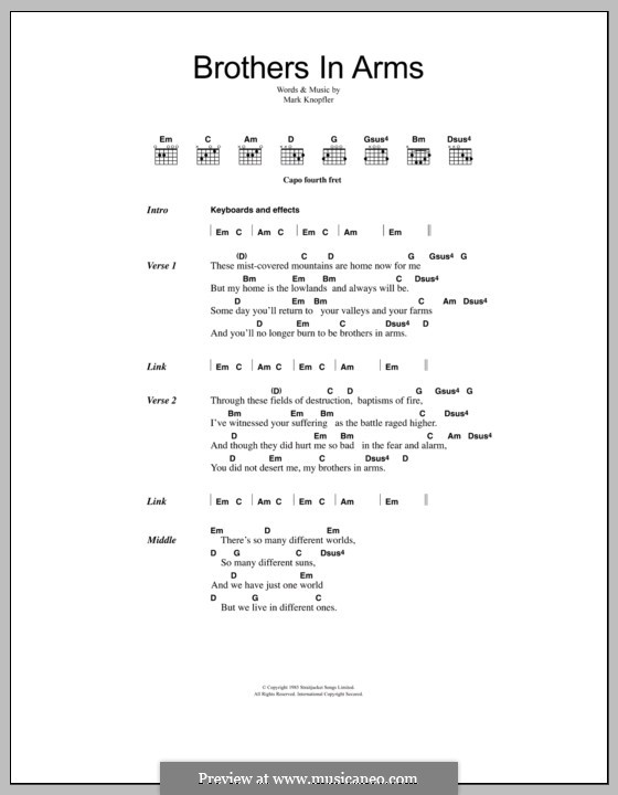 Brothers in Arms (Dire Straits): Text und Akkorde by Mark Knopfler