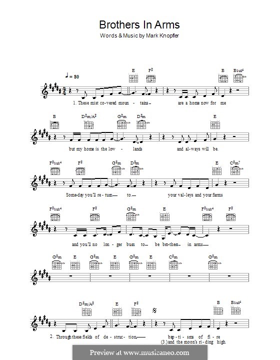 Brothers in Arms (Dire Straits): Melodie, Text und Akkorde by Mark Knopfler