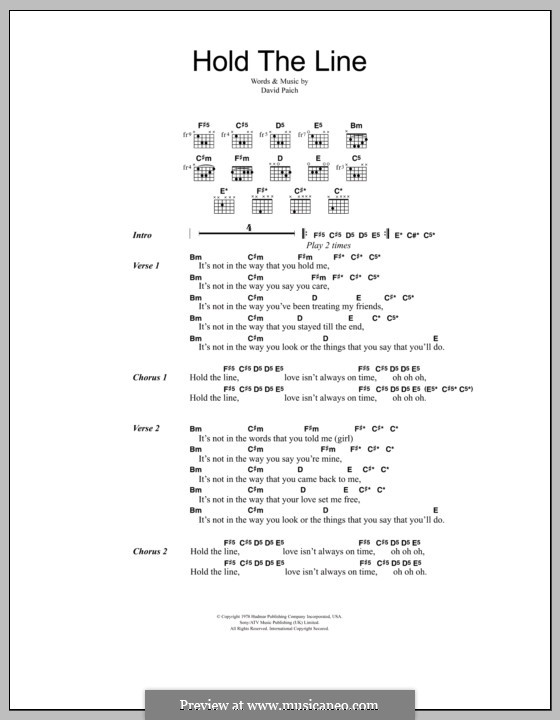 Hold the Line (Toto): Texte und Akkorde by David Paich