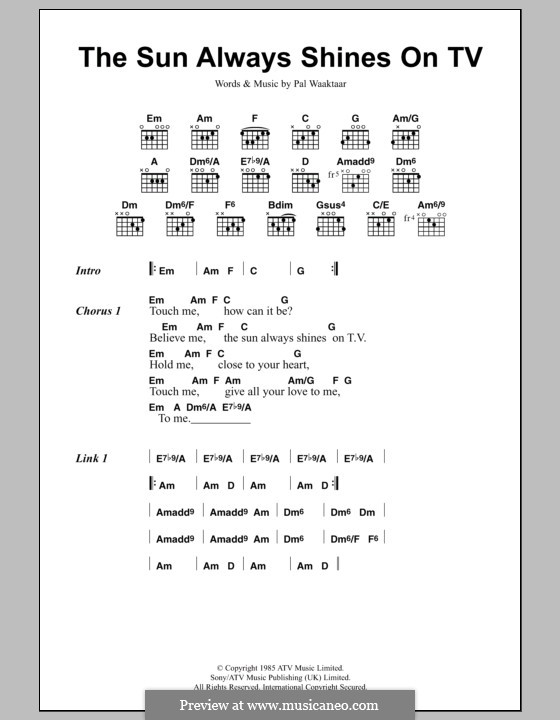 The Sun Always Shines on TV (A-Ha): Texte und Akkorde by Pal Waaktaar