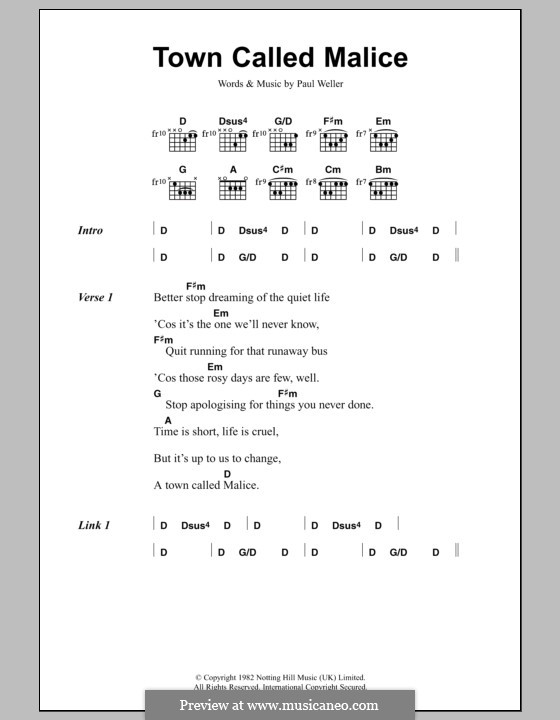 Town Called Malice (The Jam): Text und Akkorde by Paul Weller