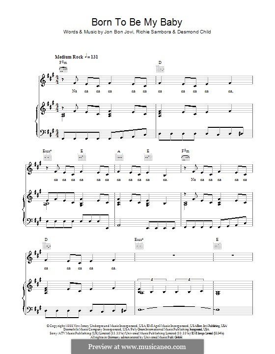 Born To Be My Baby (Bon Jovi): Für Stimme und Klavier (oder Gitarre) by Desmond Child, Jon Bon Jovi, Richie Sambora