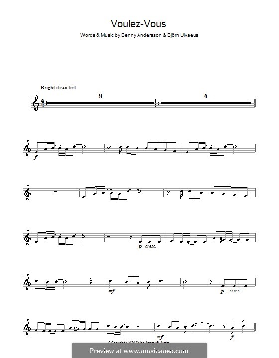 Voulez Vous (ABBA): Für Klarinette by Benny Andersson, Björn Ulvaeus