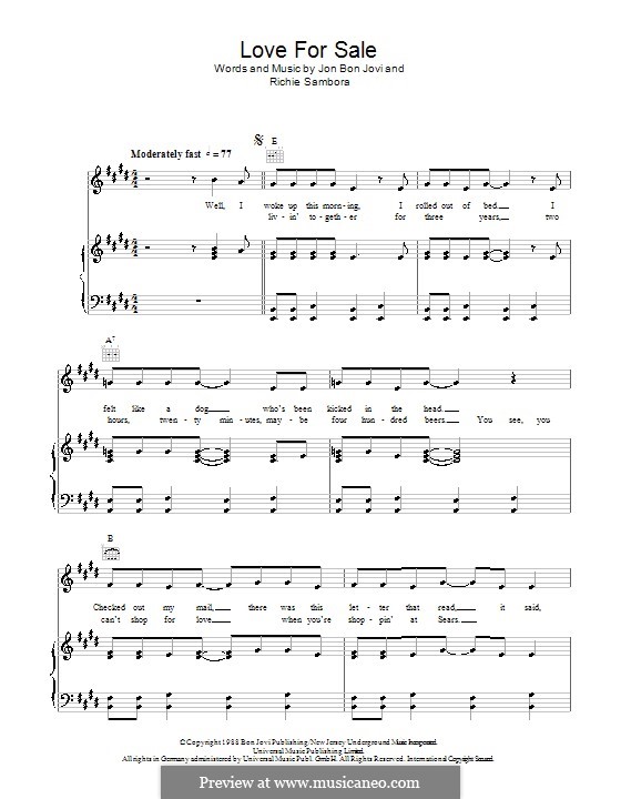 Love for Sale (Bon Jovi): Für Stimme und Klavier (oder Gitarre) by Jon Bon Jovi, Richie Sambora