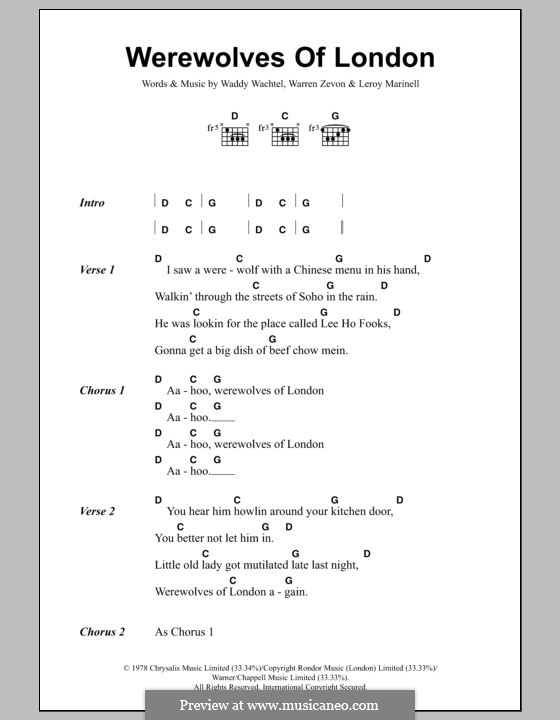 Werewolves of London: Text und Akkorde by Leroy Marinel, Waddy Wachtel, Warren Zevon