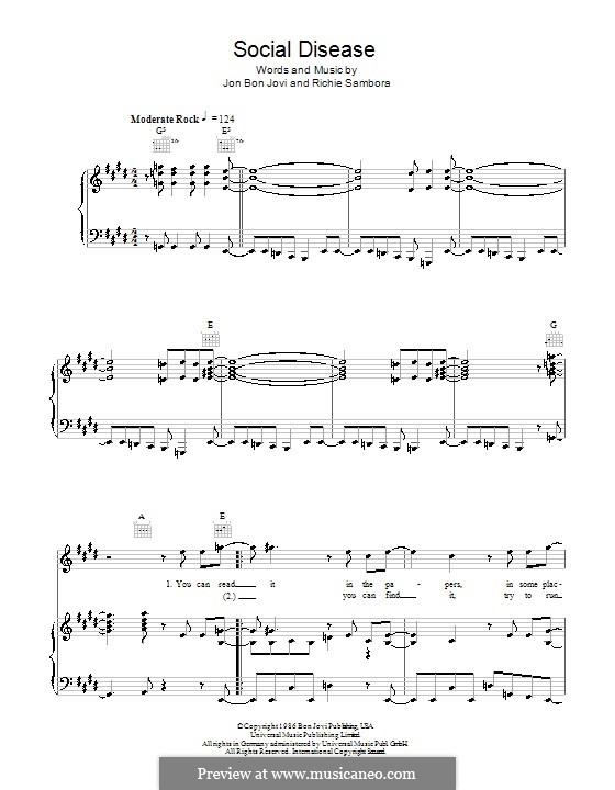 Social Disease (Bon Jovi): Für Stimme und Klavier (oder Gitarre) by Jon Bon Jovi, Richie Sambora
