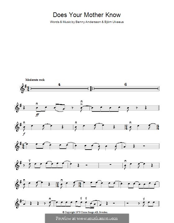 Does Your Mother Know (ABBA): Für Violine by Benny Andersson, Björn Ulvaeus