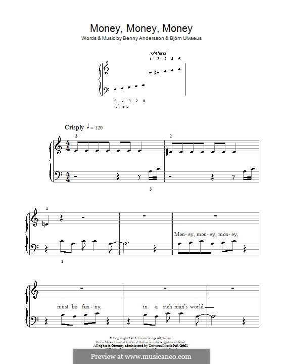 Money, Money, Money (ABBA): Für Klavier, leicht by Benny Andersson, Björn Ulvaeus