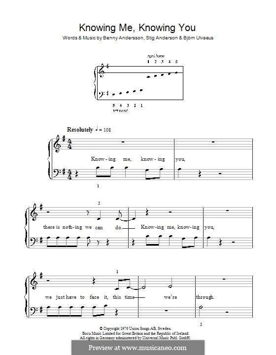 Knowing Me, Knowing You (ABBA): Einfache Noten für Klavier by Benny Andersson, Björn Ulvaeus, Stig Anderson