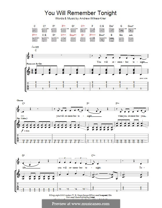 You Will Remember Tonight: Für Gitarre mit Tabulatur by Andrew Wilkes Krier