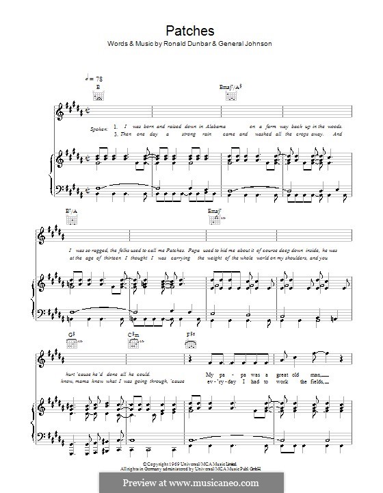 Patches (Clarence Carter): Für Stimme und Klavier (oder Gitarre) by General Johnson, Ronald Dunbar
