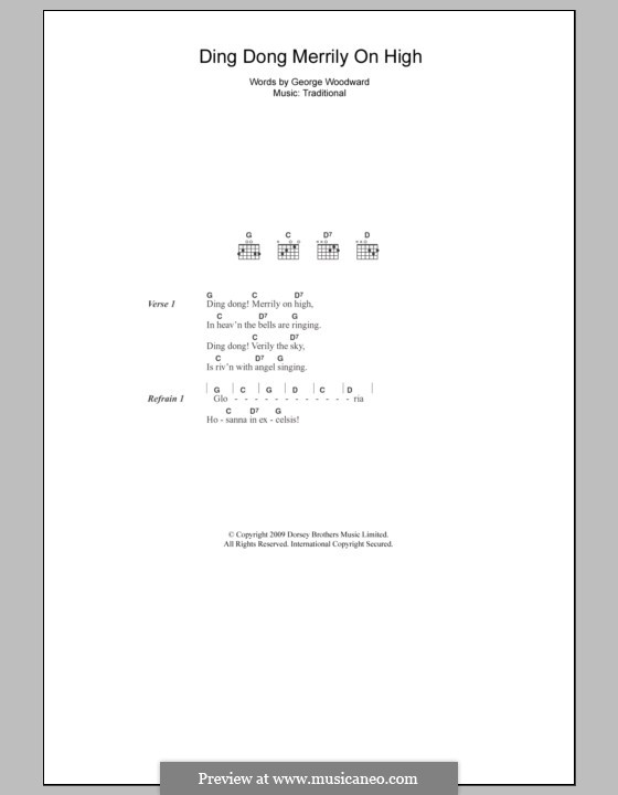 Ding Dong! Merrily on High (Printable Scores): Text und Akkorde by folklore