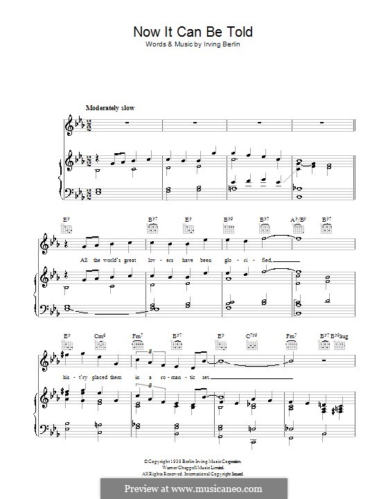 Now It Can Be Told: Für Stimme und Klavier (oder Gitarre) by Irving Berlin