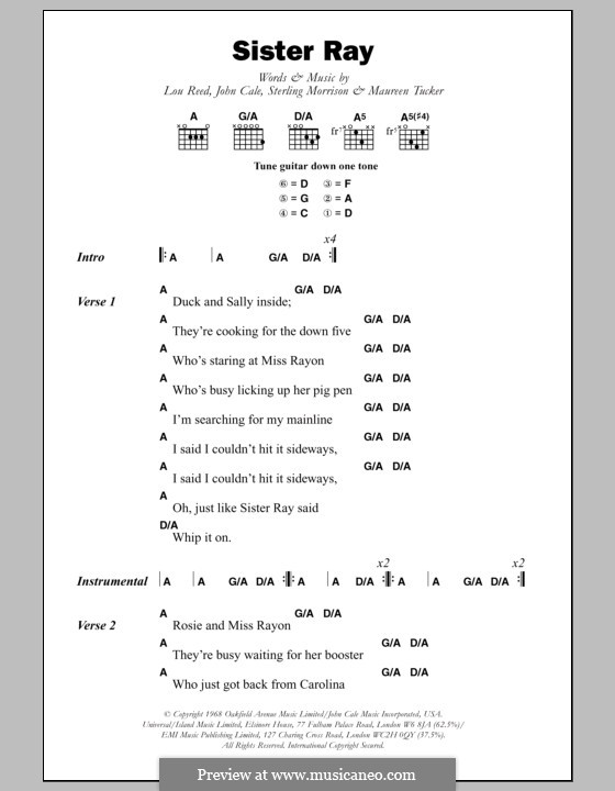 Sister Ray (The Velvet Underground): Text und Akkorde by John Cale, Lou Reed, Maureen Tucker, Sterling Morrison