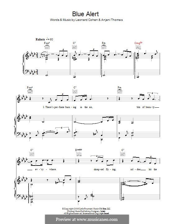 Blue Alert (Anjani): Für Stimme und Klavier (oder Gitarre) by Anjani Thomas, Leonard Cohen