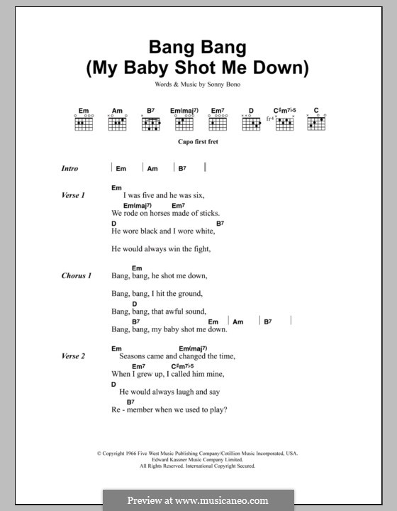 Bang Bang (My Baby Shot Me Down): Text und Akkorde (Nancy Sinatra) by Sonny Bono