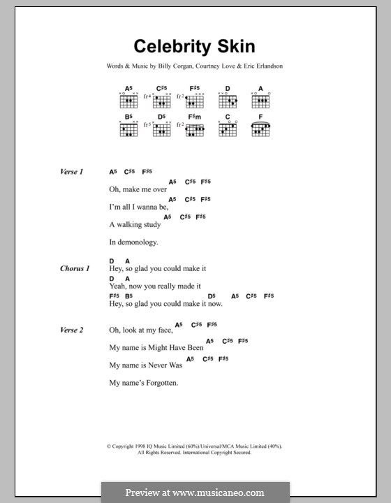 Celebrity Skin (Hole): Text und Akkorde by Billy Corgan, Courtney Love, Eric Erlandson