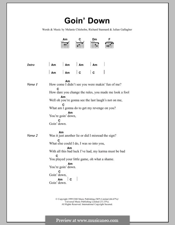 Goin' Down: Text und Akkorde by Julian Gallagher, Richard Stannard