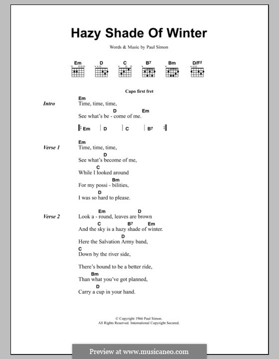 A Hazy Shade of Winter (Simon & Garfunkel): Text und Akkorde by Paul Simon