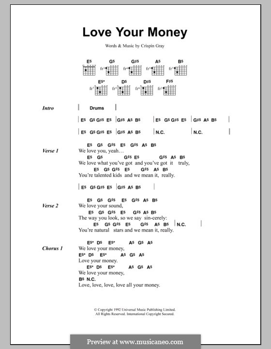 Love Your Money (Daisy Chainsaw): Text und Akkorde by Crispin Gray