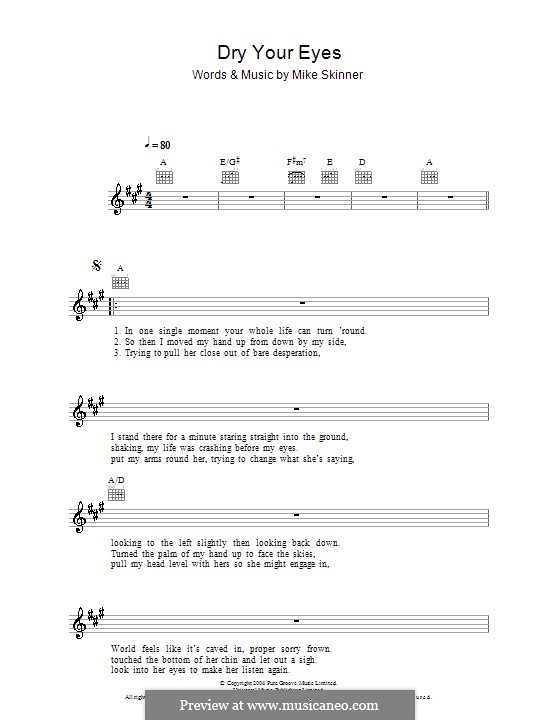 Dry Your Eyes (The Streets): Melodie, Text und Akkorde by Mike Skinner