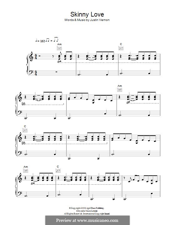 Skinny Love (Bon Iver): Für Stimme und Klavier (oder Gitarre) by Justin Vernon