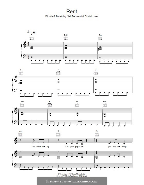 Rent (The Pet Shop Boys): Für Stimme und Klavier (oder Gitarre) by Chris Lowe, Neil Tennant