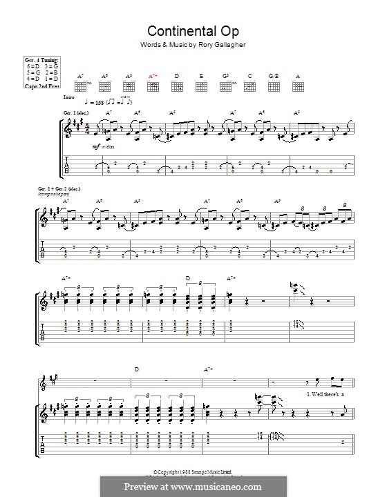 Continental Op: Für Gitarre mit Tabulatur by Rory Gallagher