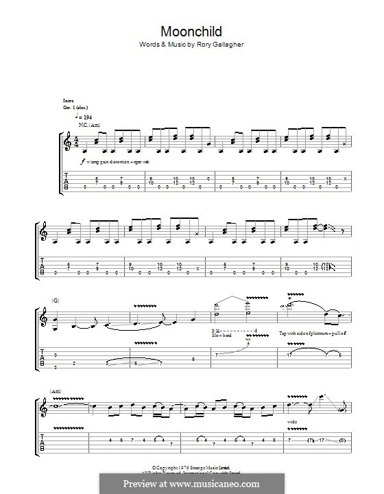Moonchild: Für Gitarre mit Tabulatur by Rory Gallagher