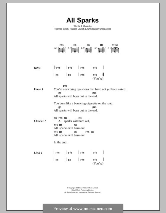 All Sparks (Editors): Text und Akkorde by Christopher Urbanowicz, Edward Lay, Russell Leetch, Thomas Henry Smith