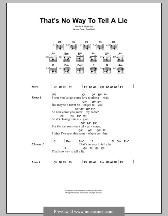 That's No Way to Tell a Lie: Text und Akkorde by James Dean Bradfield