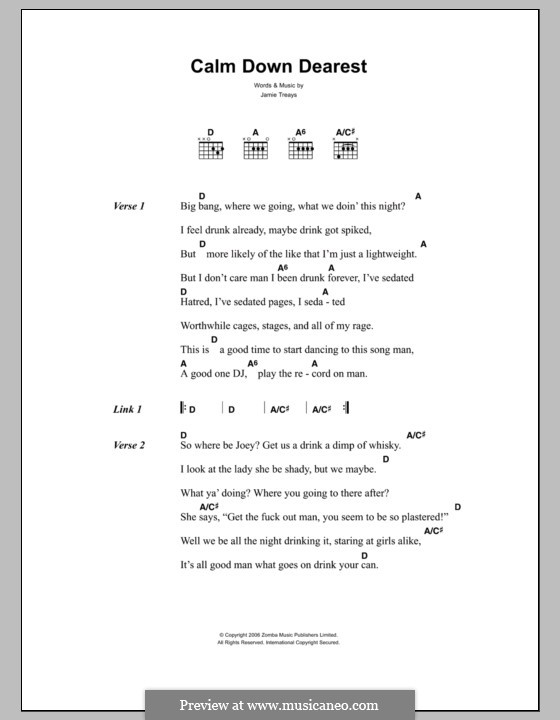 Calm Down Dearest: Texte und Akkorde by Jamie Treays