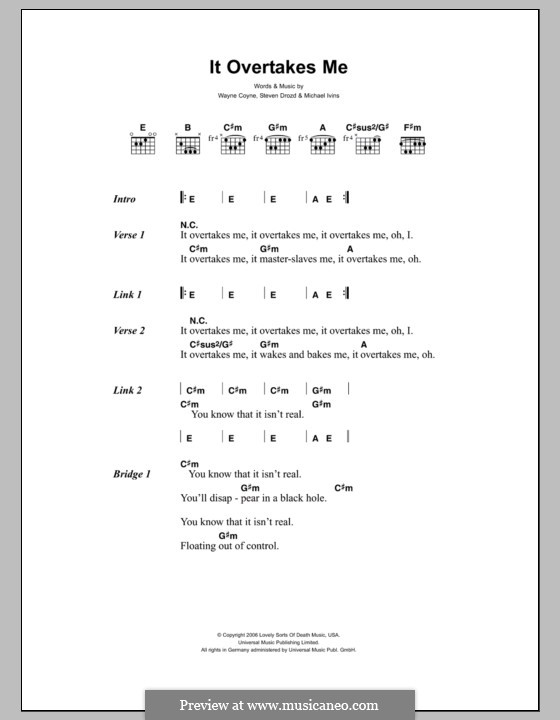 It Overtakes Me (The Flaming Lips): Text und Akkorde by Michael Ivins, Steven Drozd, Wayne Coyne